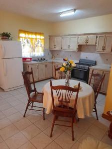 a kitchen with a table with a vase of flowers on it at Eden Place Apartments in Saint Johnʼs