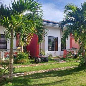 a house with two palm trees in front of it at Jean apartments in Panglao Island