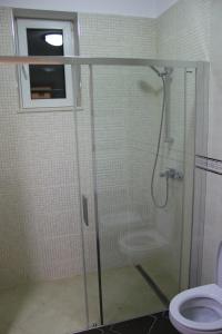 uma casa de banho com um chuveiro e um WC. em Apartament Verona em Constança