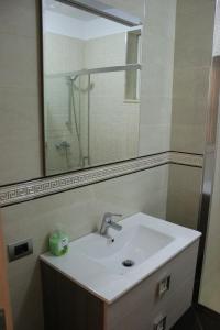 uma casa de banho com um lavatório e um espelho em Apartament Verona em Constança