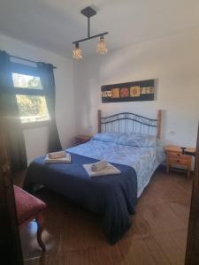 イコー・デ・ロス・ビノスにあるFinca Aurora Ecoruralのベッドルーム1室(ベッド1台、タオル2枚付)