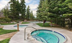 a large swimming pool in a yard with trees at Worldmark Lake Tahoe in Stateline