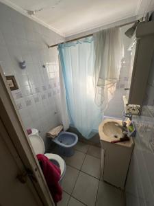 a small bathroom with a toilet and a sink at Depto para 4 a 4 cuadras de la playa in Mar del Plata