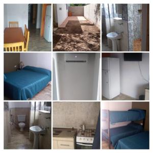 a collage of photos of a room with a bed and a bathroom at el escondido in Villa Cura Brochero +9 photos