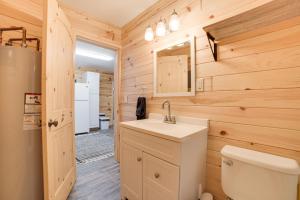uma casa de banho com um lavatório e um WC em Scenic Evans Hideaway Steps to Lake Huron! em Oscoda