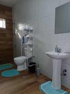a bathroom with a toilet and a sink at Espaço-Vila Verde 