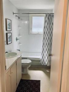 a bathroom with a toilet and a sink and a window at Charming 2-BDRM Apt #4 with Balcony in Halifax