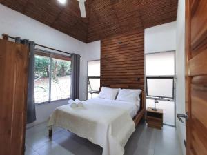 a bedroom with a bed and a large window at Armadillo Eco Bungalows - Santa Teresa in Santa Teresa Beach