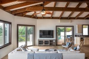 a living room with a couch and a tv at Private Oasis with Incredible Views in St Thomas