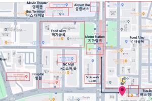 um mapa de uma cidade com nomes de rua em Newly Renovated House in Yatap-dong em Seongnam