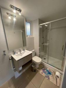 a bathroom with a sink and a shower and a toilet at Departamento nuevo en Viña del Mar in Viña del Mar