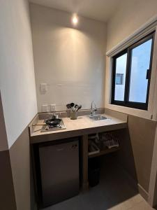 a small kitchen with a sink and a window at Urban Circunvalación in Guadalajara +84 photos