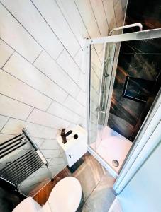 a bathroom with a shower and a toilet at En-suite Room look like hotel in London