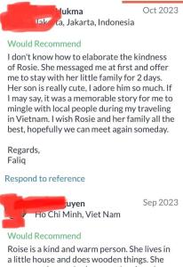 a screenshot of a text message about a woman at RosiesHome in Da Lat
