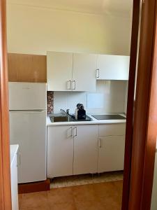 a small kitchen with white cabinets and a sink at Il Viottolo in Noci