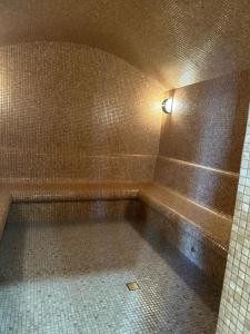an empty bathroom with a tiled floor and a light at Alvina apartment hotel in Tsaghkadzor