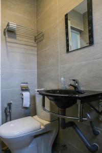 a bathroom with a sink and a toilet and a mirror at D Zorro HomeTel in Ipoh