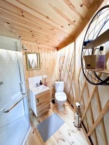 a bathroom with a toilet and a sink and a shower at FORGLAMP in Bydgoszcz