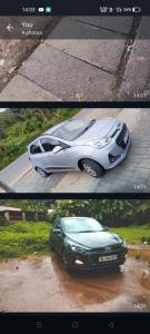 dos fotos de un coche aparcado en una calle en Ocean Pearl, en Kozhikode