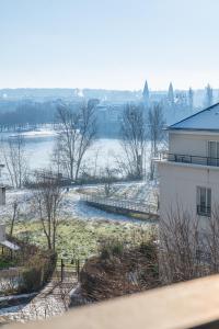 - une vue sur une rivière enneigée au sol dans l'établissement Le reflet de la Seine - balcon - 2 chambres - RER A, à Carrières-sous-Poissy