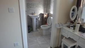 uma casa de banho com um WC e um lavatório em Modern Studio in Rayners Lane Pinner Harrow near wembley Greater London em Pinner