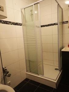 a shower with a glass door in a bathroom at Ferienwohnungen Lend 3 in Lend +22 photos