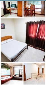 a collage of four pictures of a room with a bed at Toon guesthouse in Sukhothai