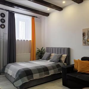 a bedroom with a bed and a window at Tartlau House in Prejmer