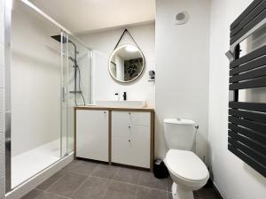 ein Bad mit einem WC, einem Waschbecken und einer Dusche in der Unterkunft C le 15 - Studio Cosy avec Parking in Chartres