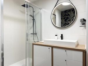 ein Bad mit einem Waschbecken und einem Spiegel in der Unterkunft C le 15 - Studio Cosy avec Parking in Chartres