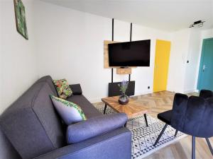 uma sala de estar com um sofá e uma televisão em T2 Cosy ₪ Residence Securise ₪ Airbus ₪ Piscine em Colomiers