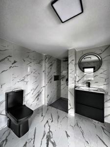 een badkamer met een toilet en een wastafel bij Cabana Mario in Păltinoasa