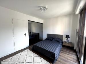 a bedroom with a bed and a closet and a mirror at Sublime T2 avec balcon in Montauban