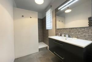 ein Bad mit einem Waschbecken und einem Spiegel in der Unterkunft Le Cloître pour 4 personnes in Chartres