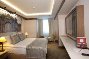 a hotel room with a bed and a television at AHC Ayasofya Hotel - Special Class in Istanbul