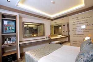 a hotel room with a bed and a bathroom at AHC Ayasofya Hotel - Special Class in Istanbul