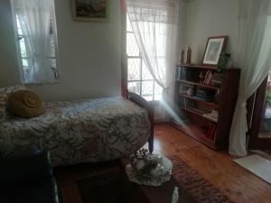 a living room with a bed and a window at Koringberg siding cottage in Koringberg