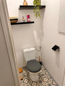 uma casa de banho com WC e assento verde em Appartement Couteliers-Centre ville-4pers em Moulins