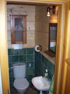 La salle de bains est pourvue de toilettes et d'un lavabo. dans l'établissement Jesenická Chalupa, 