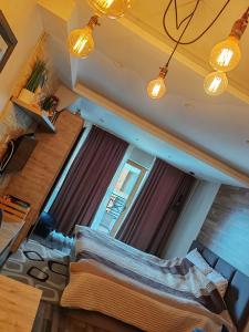 a room with a bed and a window and lights at Ogi & Una Premijer 42 in Kopaonik