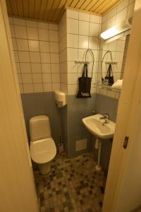 a bathroom with a toilet and a sink at Hotel Tikkurila in Vantaa