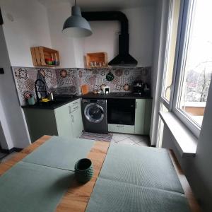 a small kitchen with a washing machine in it at Lucky number 7 Studio in Sofia