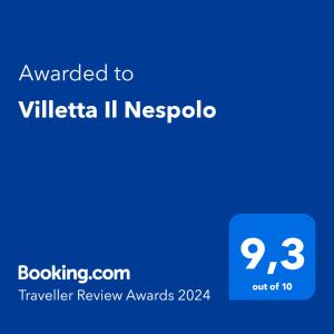 Certifikat, nagrada, logo ili neki drugi dokument izložen u objektu Villetta Il Nespolo