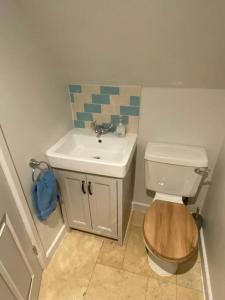 un piccolo bagno con lavandino e servizi igienici di Cotswold Retreat - Private & Peaceful 