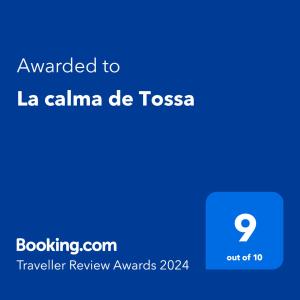 a screenshot of a phone with the text awarded to la calma de tcas at La calma de Tossa in Girona