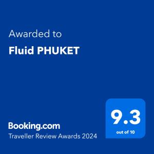 a blue text box with the text awarded to fluid phinder at Fluid PHUKET in Ban Sam Kong