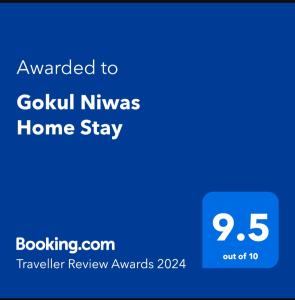 a screenshot of aoglius home stay screen with the text awarded to goblin n at Gokul Niwas Home Stay in Udaipur