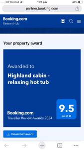 印威內斯的住宿－Highland cabin - relaxing hot tub，带有书虫网站的电话屏幕截图