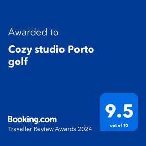 a screenshot of a cell phone with the text awarded to cozy studio potato golf at Cozy studio Porto golf in El Alamein
