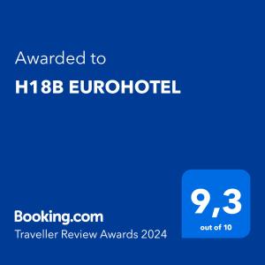 Certifikát, hodnocení, plakát nebo jiný dokument vystavený v ubytování H18B EUROHOTEL